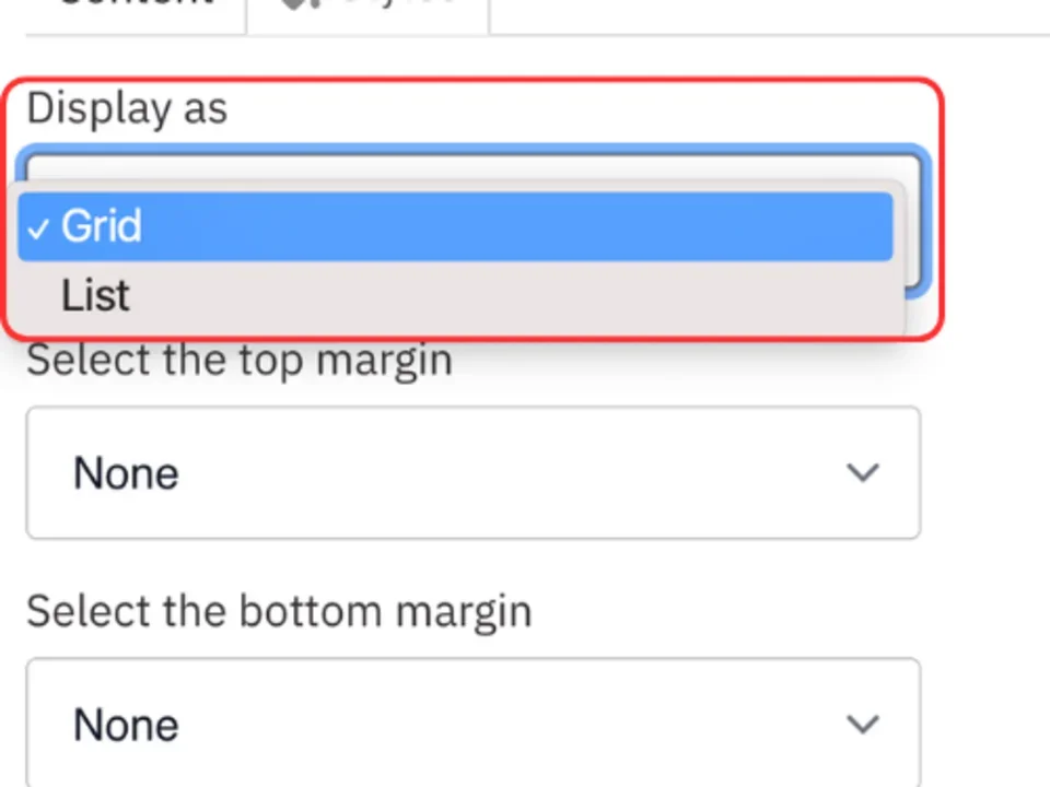 Display as grid or list