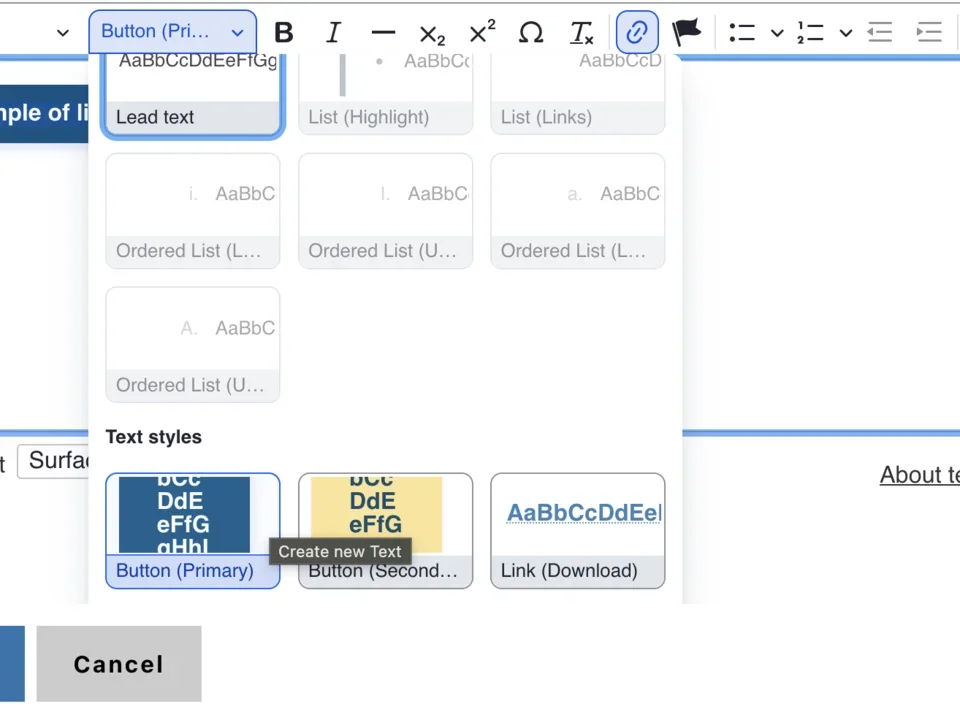 Example of adding a button in the text editor