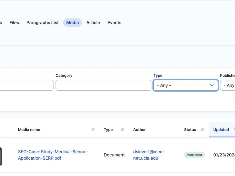 Example of searching up a document in the media library