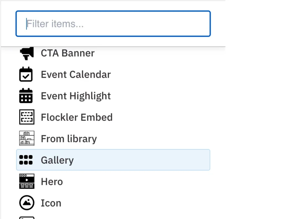 Example of the Gallery menu selected 