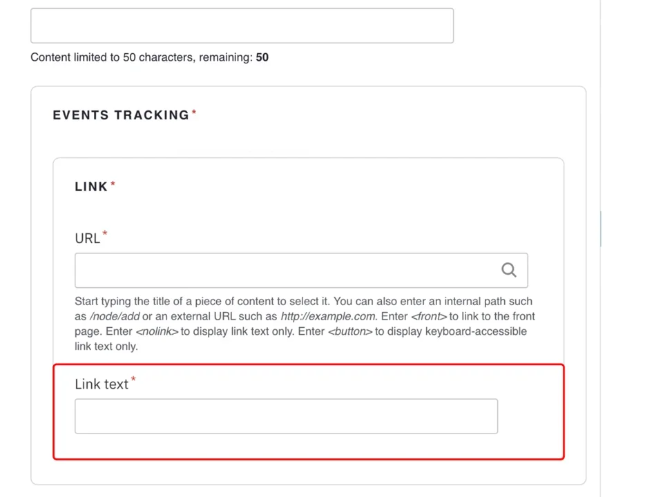 Example of the link text field