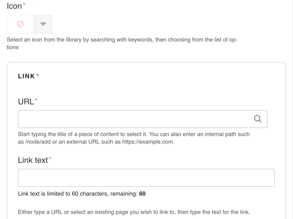 Example of the icon link field