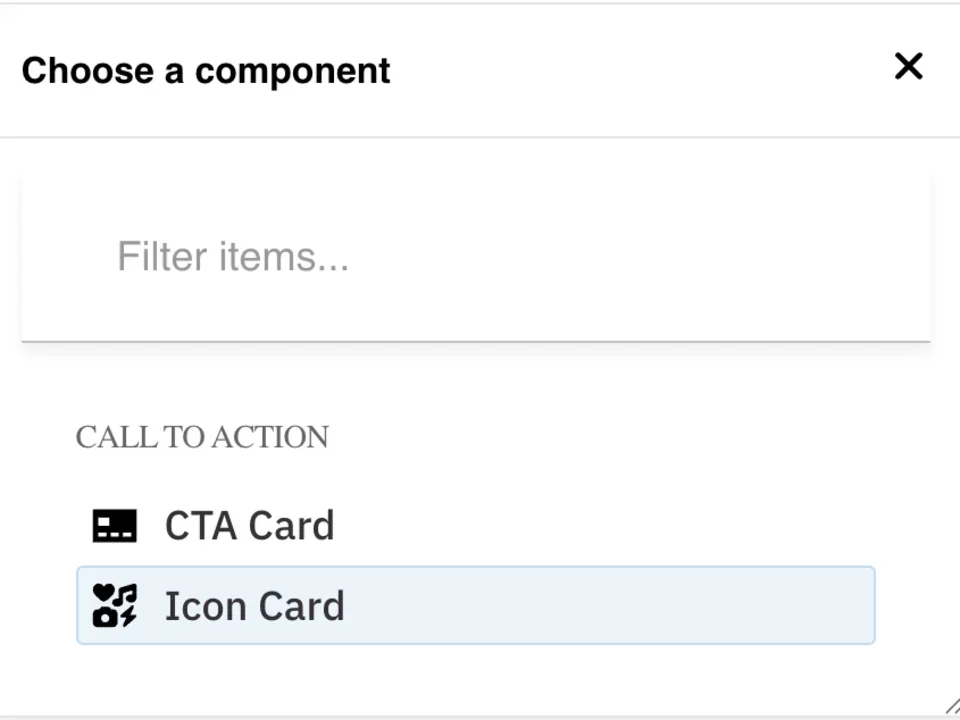 Selecting the icon card from the dropdown menu