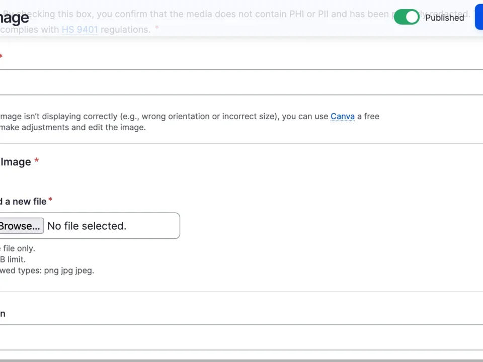 Example of the image fields when adding an image