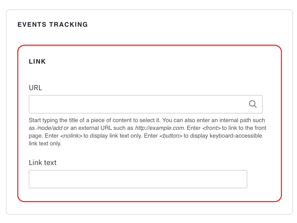 Example of the edit URL and link fields 
