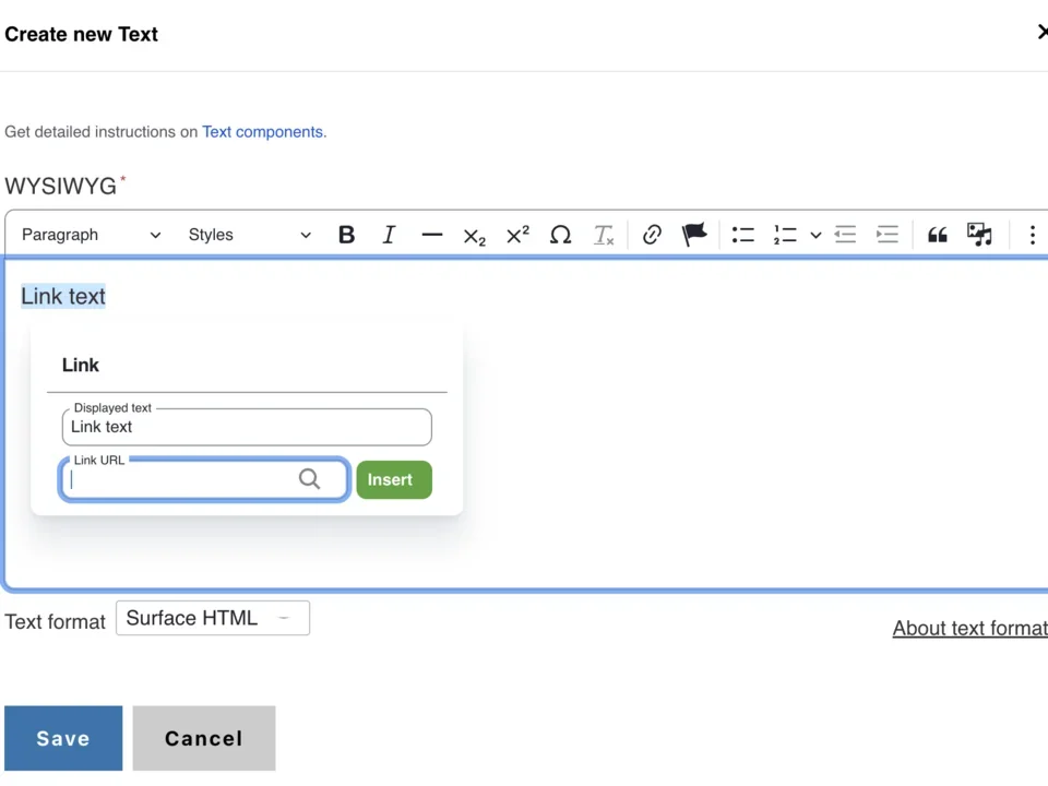 Example of inserting a link with text