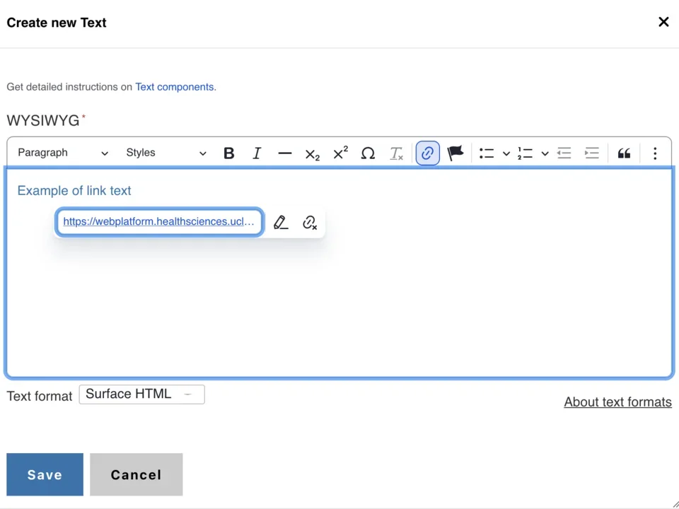 Example of linking a document to text