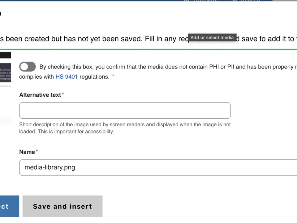 Example of the alt text field of a media component.
