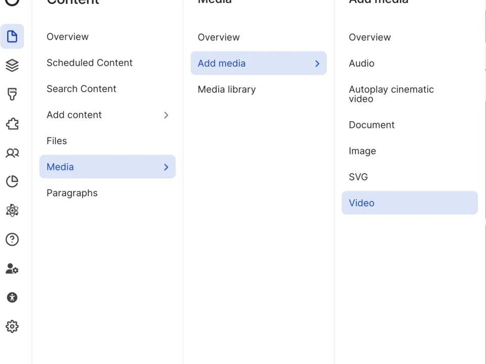 Example of selecting video from the media library in the Admin menu
