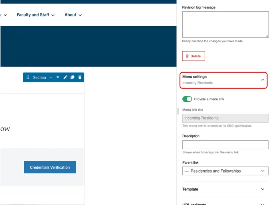 Example of expanding the menu settings 