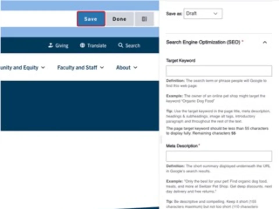 Example of saving a page on the webplatform