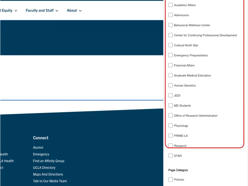 Example of the page search listing option field outlined