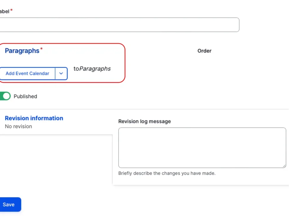 paragraphs add component dropdown menu 