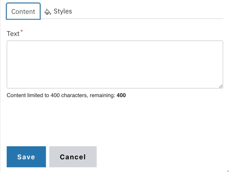 Example of the alert content text field 