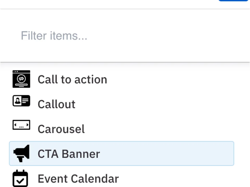 Example of the choose a dropdown menu with CTA  Banner selected   