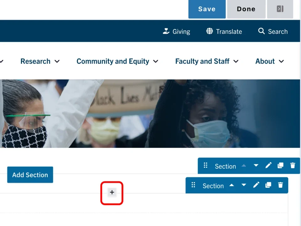 Example of the plus icon with a red square around the icon 