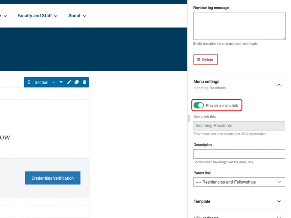 Example of the provide a menu link toggle outlined   