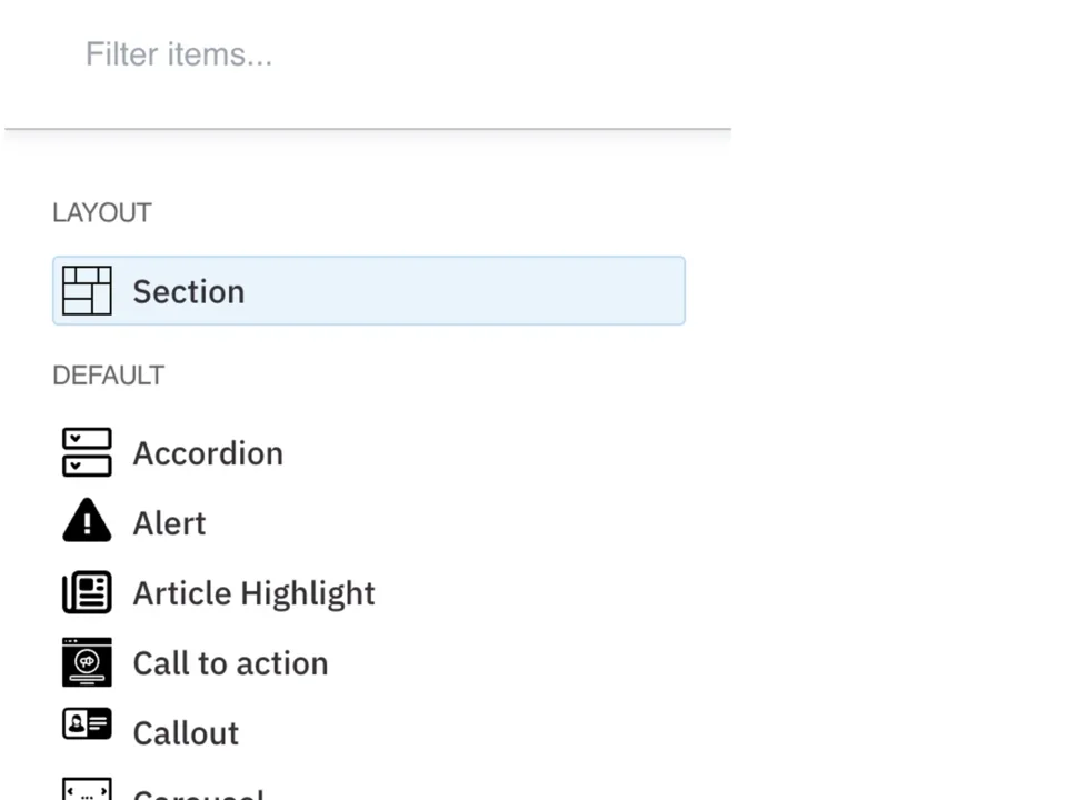 Example of the section menu selected 