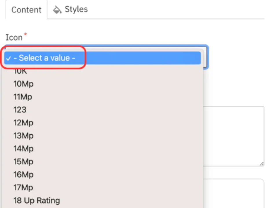 Select an icon from the list