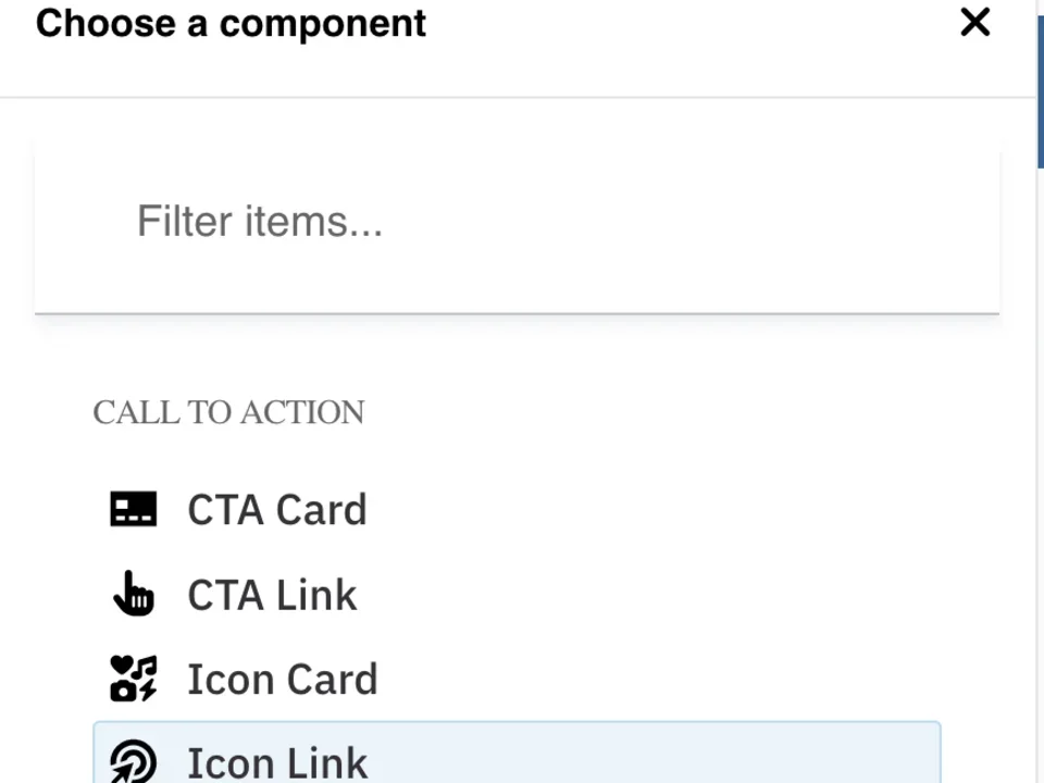 Example of choosing the icon link component