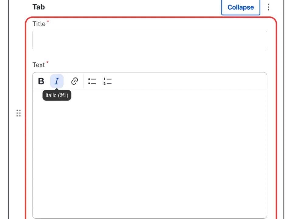 Adding tab content: title and text.