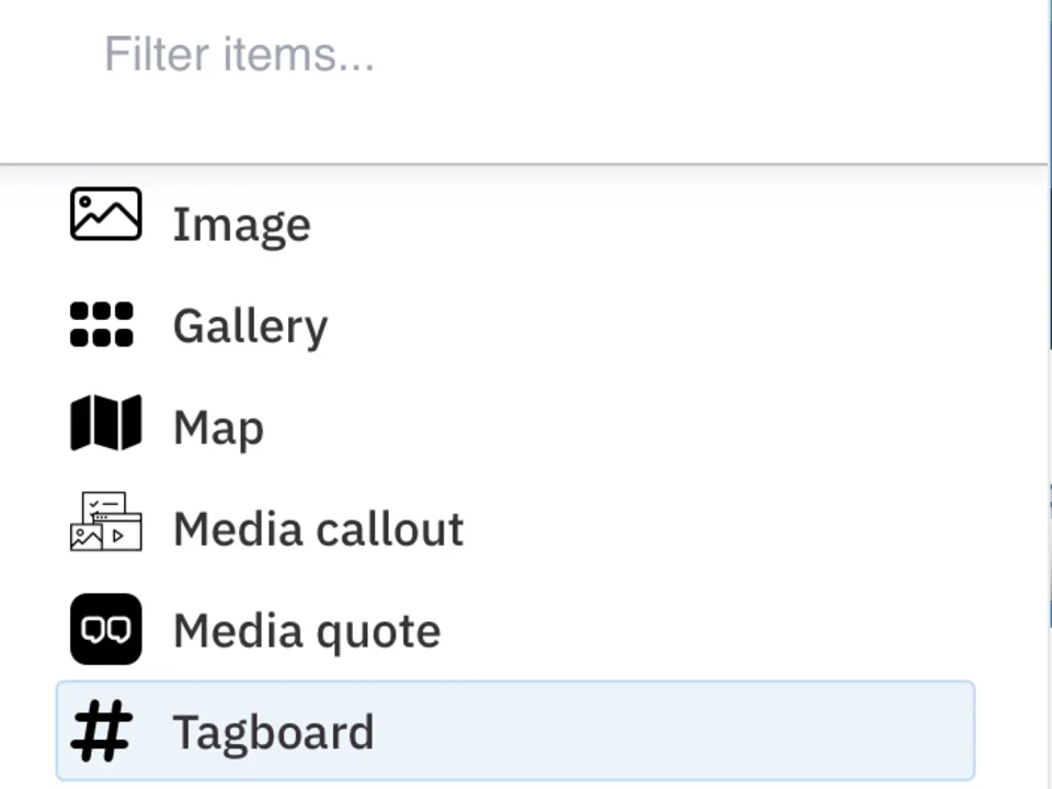 Tagboard on the component menu