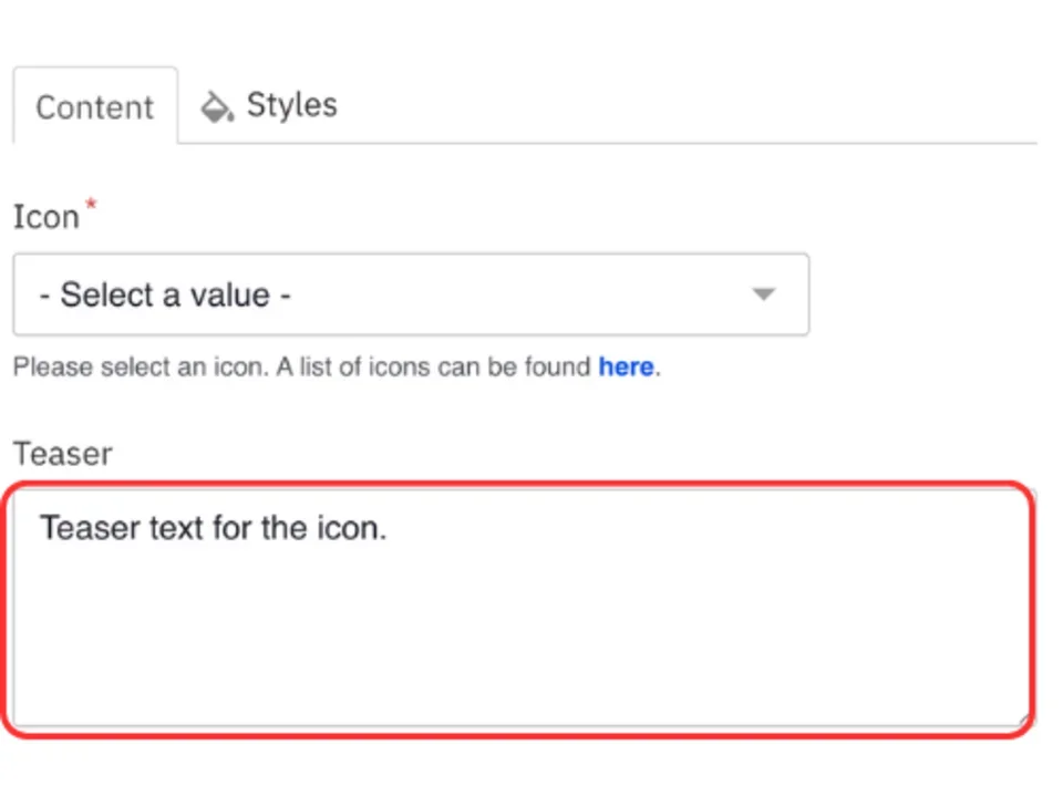 Teaser text for the icon