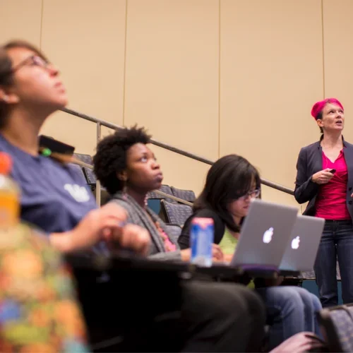 A lecture hall discussion in the biomedical sciences at UCLA