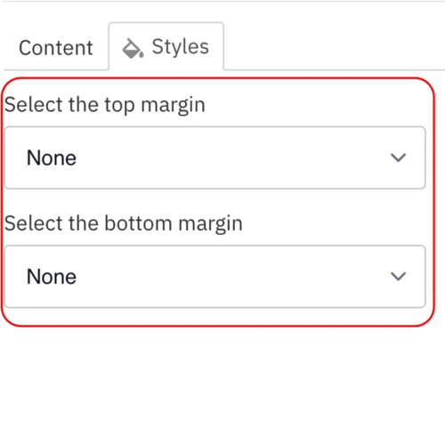 Example of the top and bottom margin drop-down section with a red box around it 