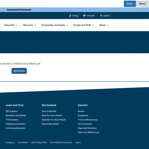 Example of the add a section button
