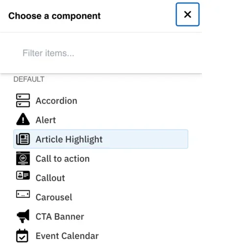 Example of the Article Highlight menu selected 