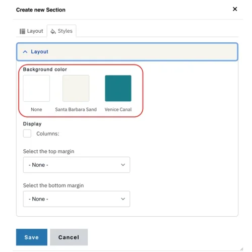 Example of background color selection options 