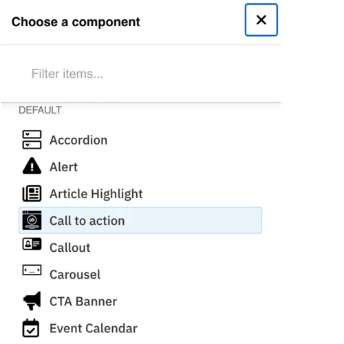 Example of the call to action menu selected 