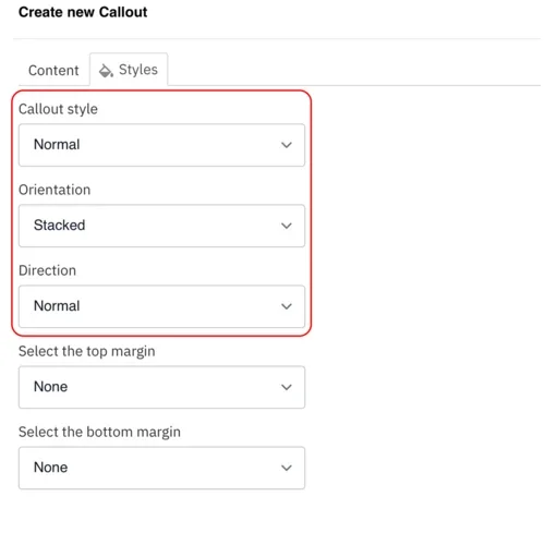 Example of the options under styles for a callout