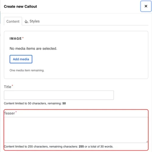 Example of the Teaser text filed on a callout component 