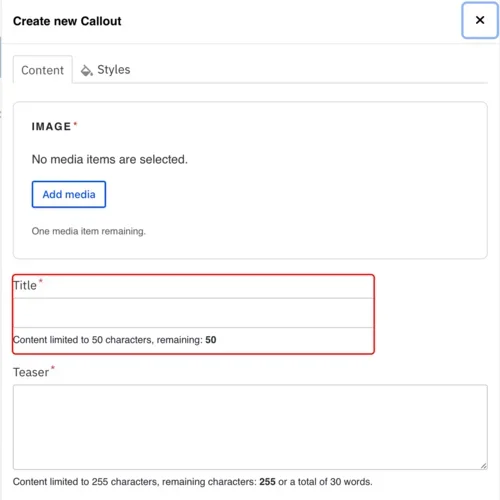 Example of the title field on a callout component 