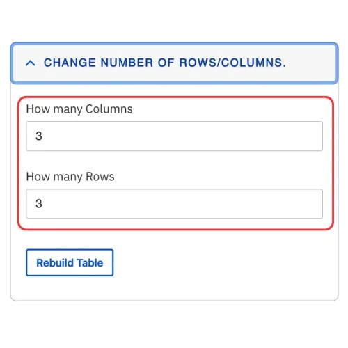 Change the number of rows/columns