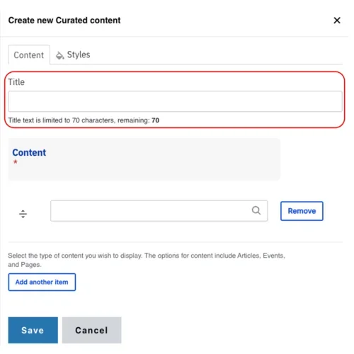 Example of the Curated Content text filed 