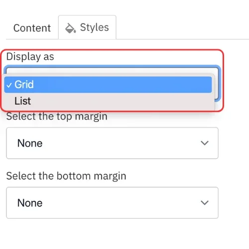 Display as grid or list
