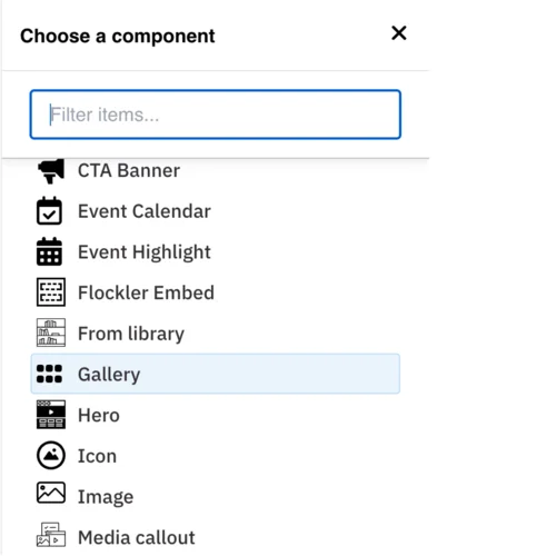 Example of the Gallery menu selected 