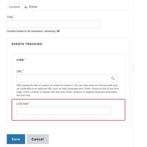 Example of the link text field 