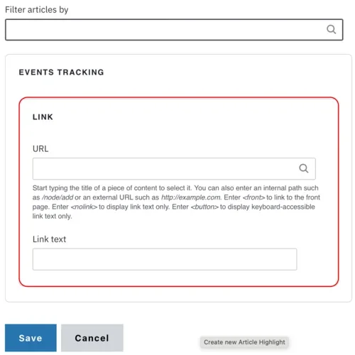 Example of the edit URL and link fields 