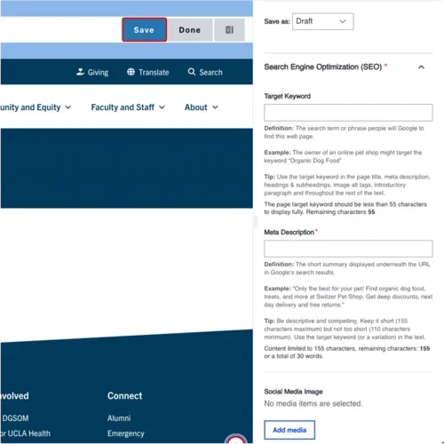 Example of the page save field outlined