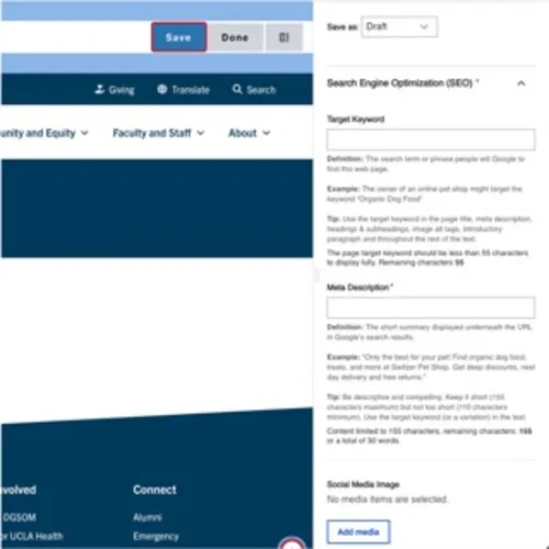Example of page save button