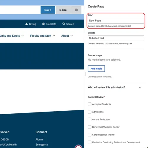 Example of the page title field outlined