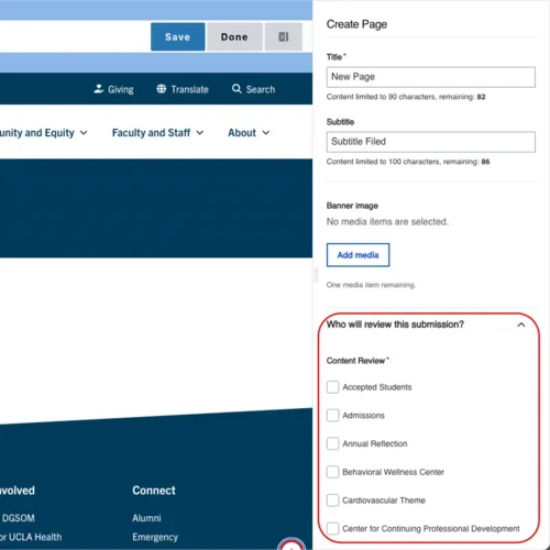 Example of the page page who will review this submission section  outlined