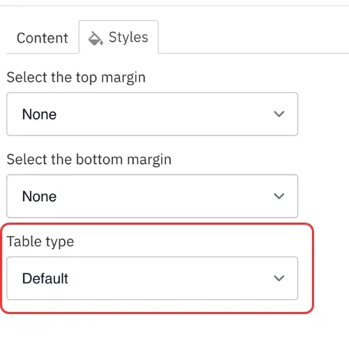 Select a table type
