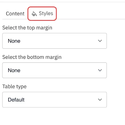Table styles tab