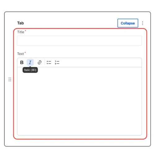 Adding tab content: title and text.