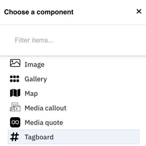 Tagboard on the component menu